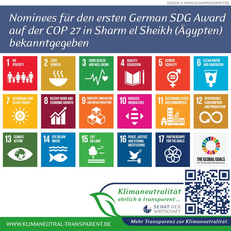 Nominees für den ersten German SDG Award  auf der COP 27 in Sharm el Sheikh (Ägypten)  bekannt­gegeben